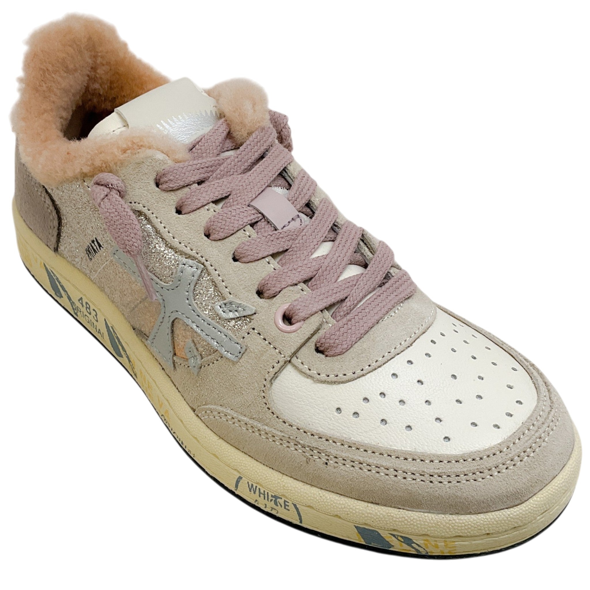 Premiata Pink / Beige Shearling Lined Bskt Clay D Sneakers
