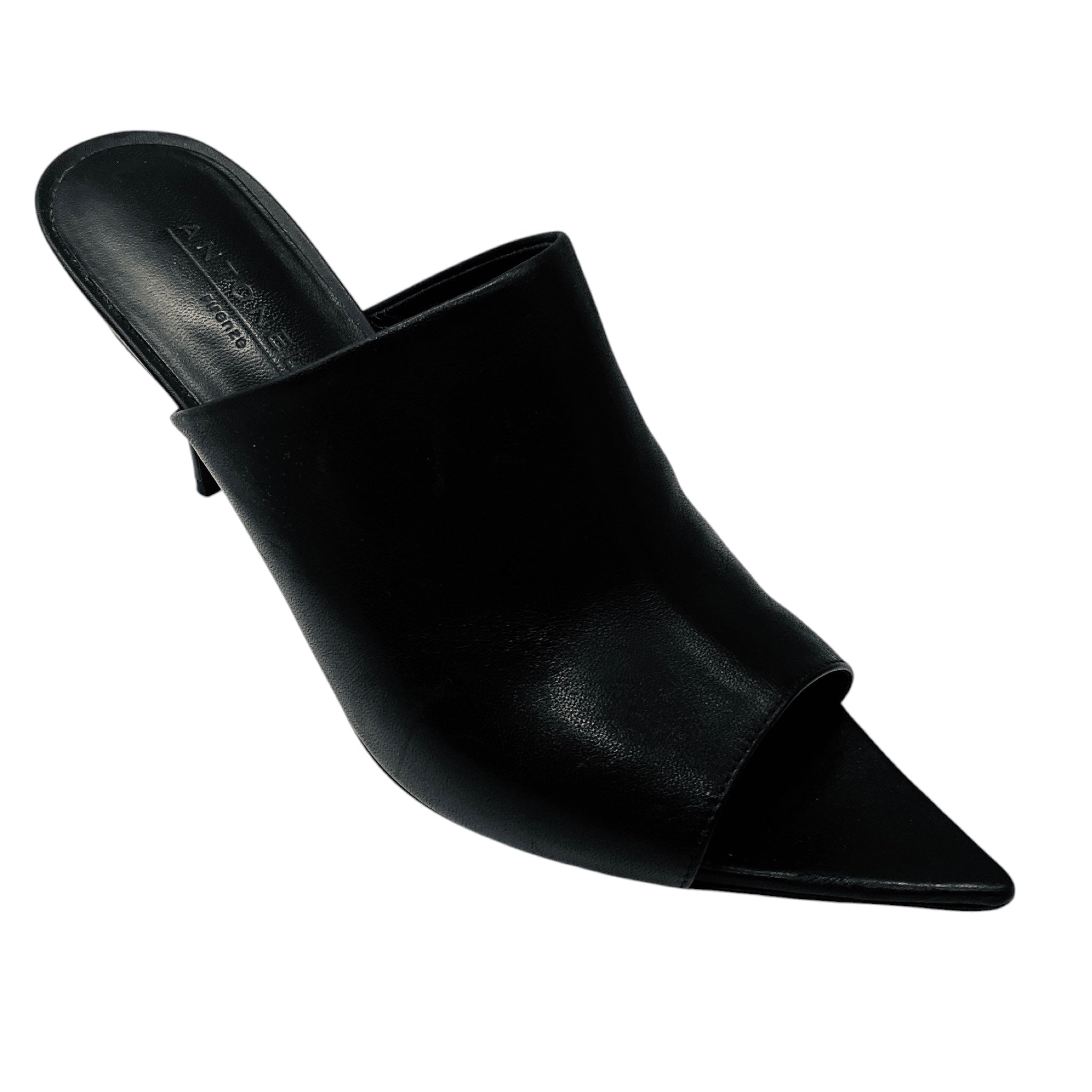 Antonelli Firenze Black Pointed Toe Leather Mule Sandals