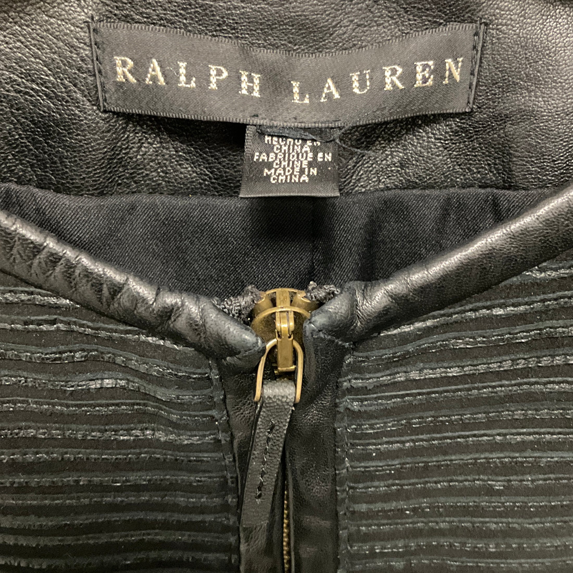 Ralph Lauren Black Label Black Zip Front Ribbed Lamb Leather and Goat Suede Jacket