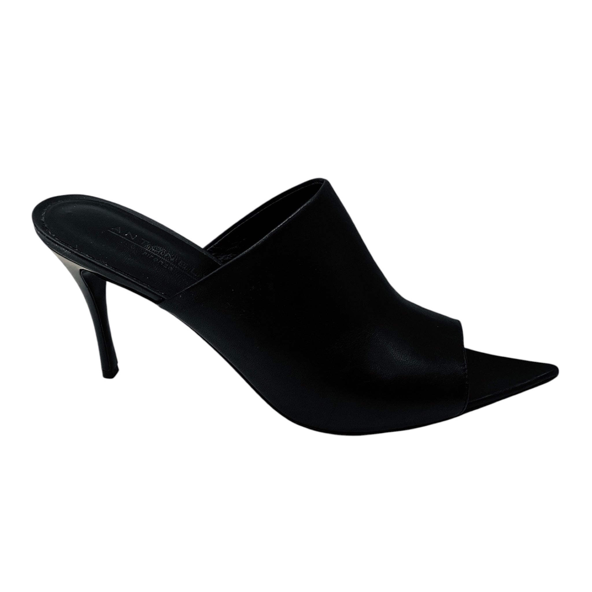 Antonelli Firenze Black Pointed Toe Leather Mule Sandals