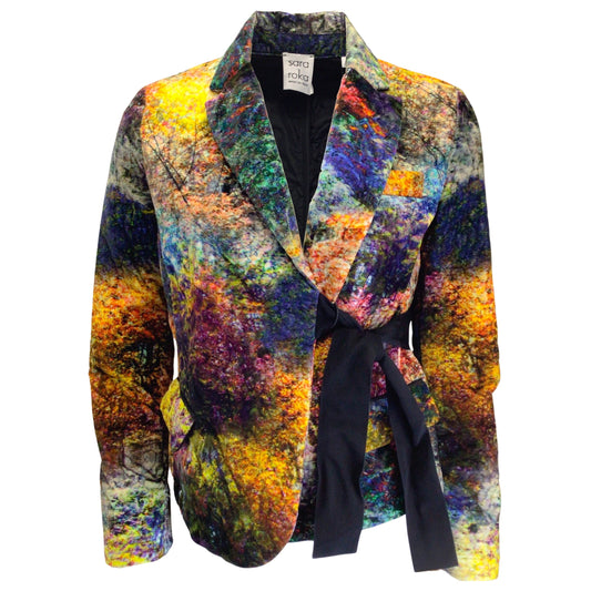 Sara Roka Akilah Multicolored Tie-Waist Quilted Velvet Jacket