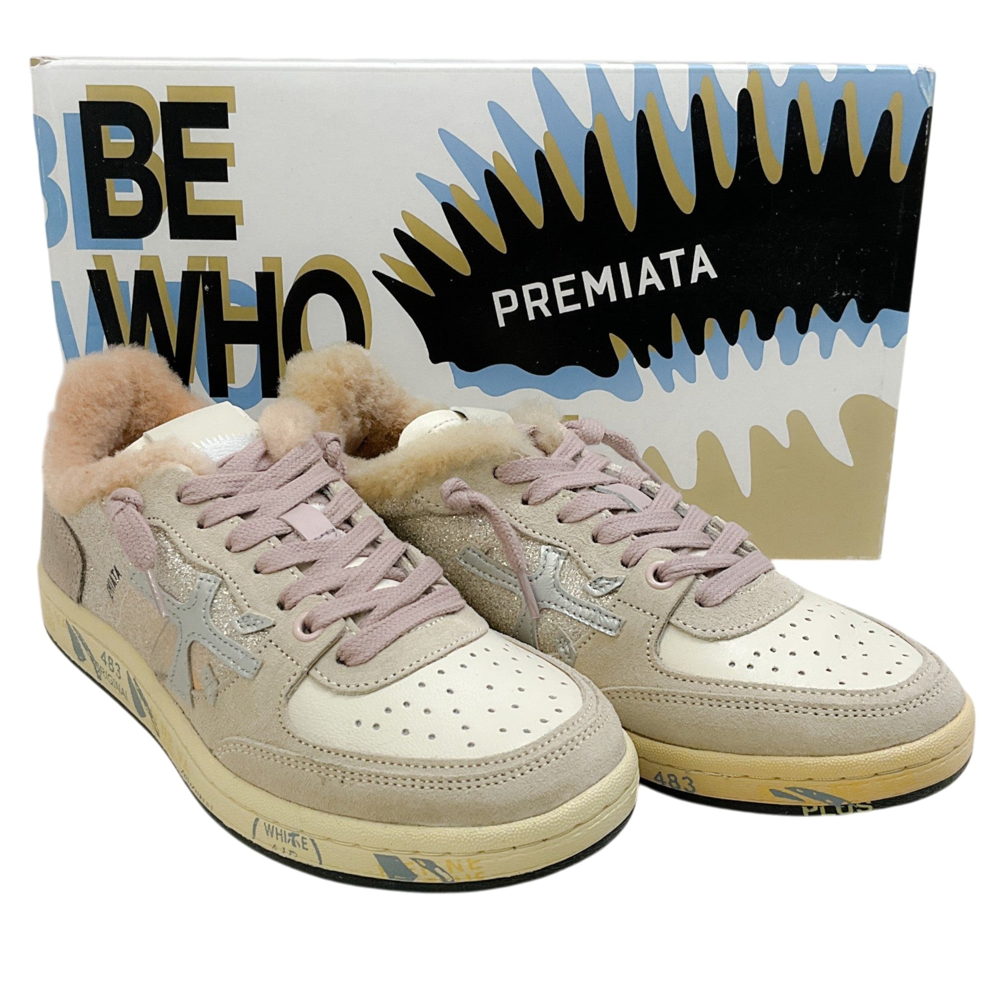 Premiata Pink / Beige Shearling Lined Bskt Clay D Sneakers