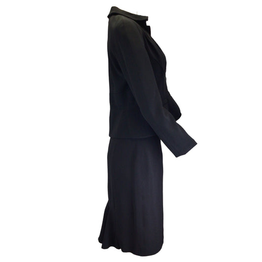 Christian Dior Black Belted Silk Crepe Jacket and Skirt Two-Piece Suit Set