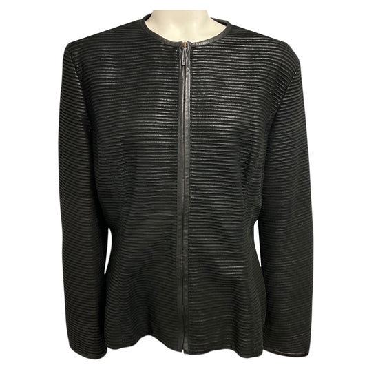 Ralph Lauren Black Label Black Zip Front Ribbed Lamb Leather and Goat Suede Jacket