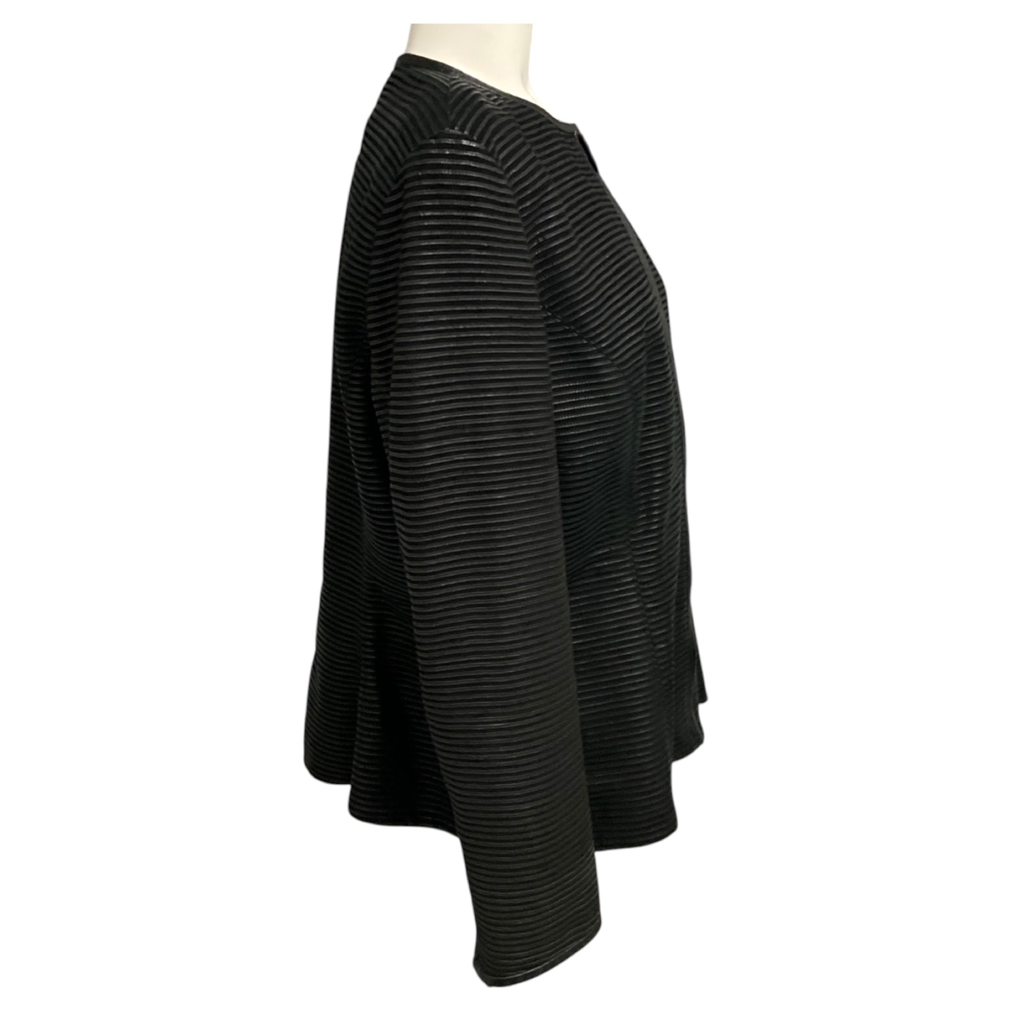 Ralph Lauren Black Label Black Zip Front Ribbed Lamb Leather and Goat Suede Jacket