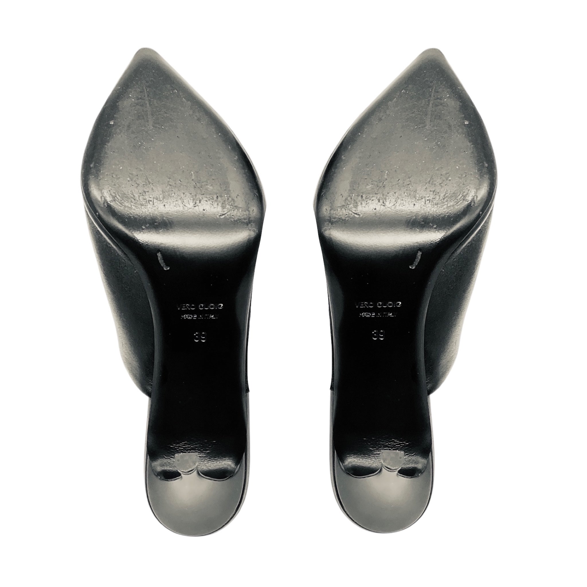 Antonelli Firenze Black Pointed Toe Leather Mule Sandals