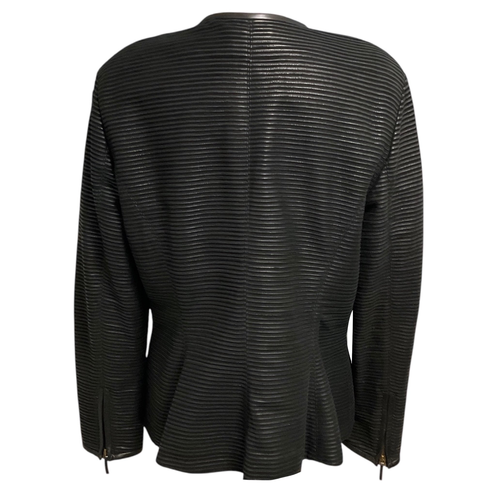 Ralph Lauren Black Label Black Zip Front Ribbed Lamb Leather and Goat Suede Jacket