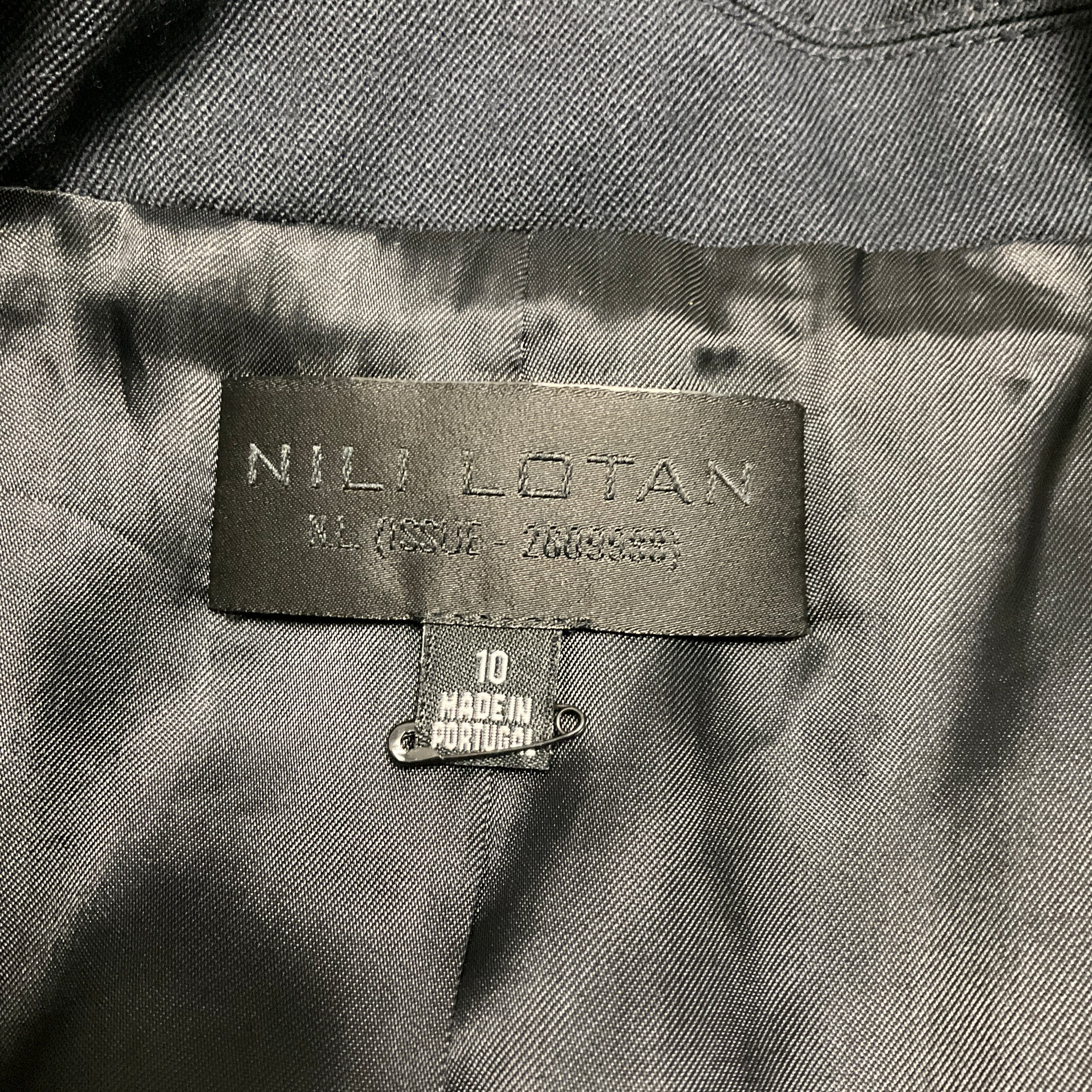 Nili Lotan Navy Blue Button Front Wool Jacket with Four Pockets