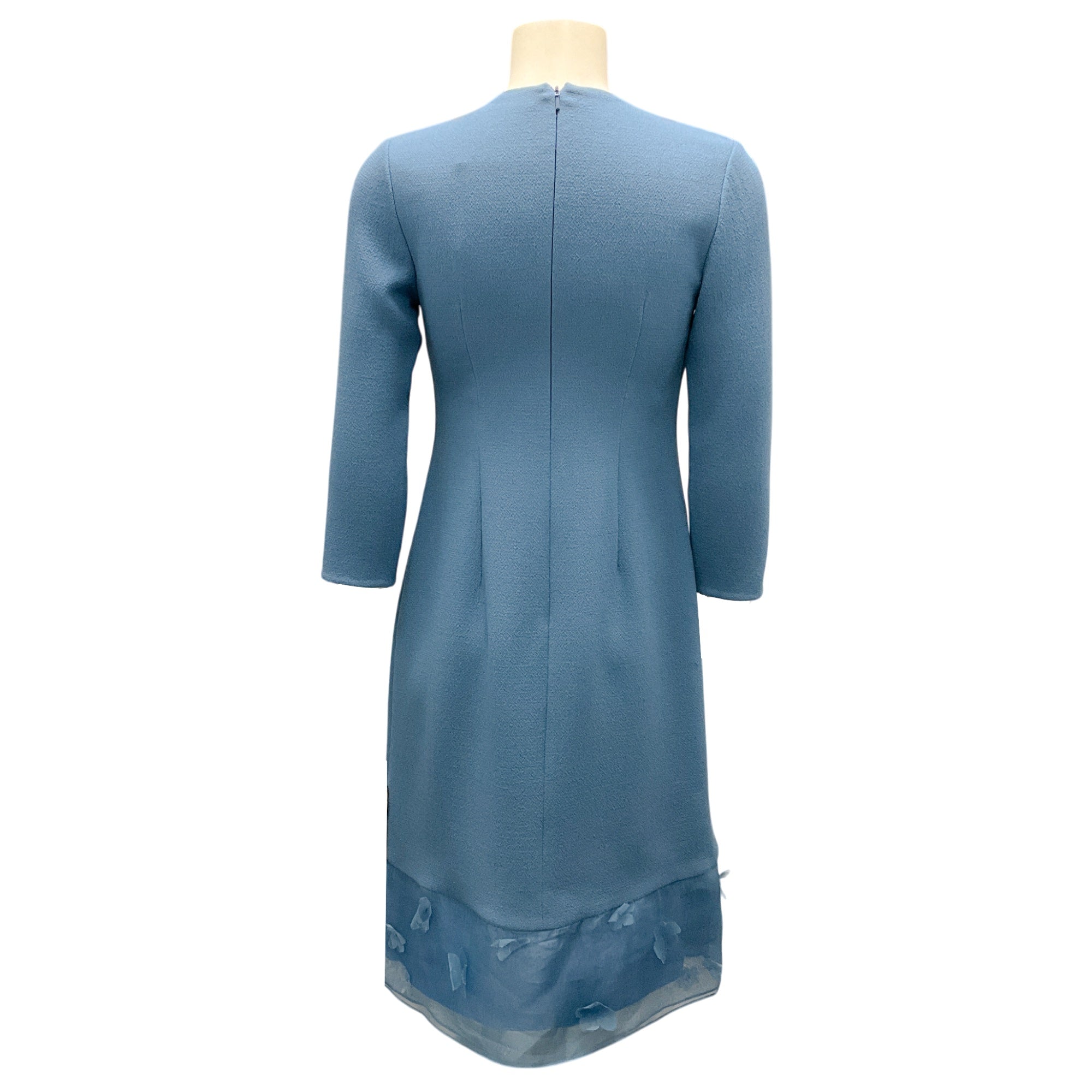 Olivine Gabbro Light Blue Floral Applique Wool Crepe Dress