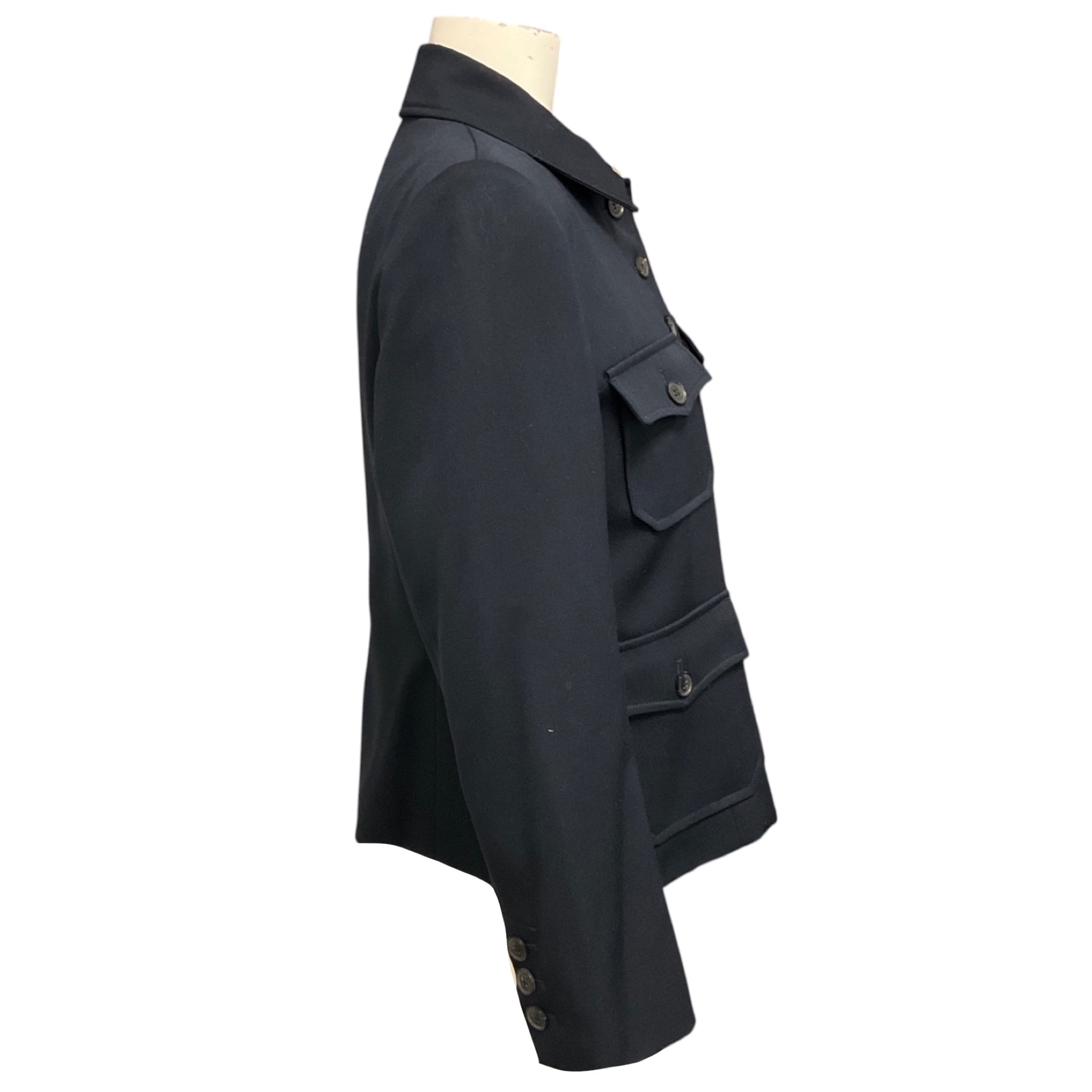 Nili Lotan Navy Blue Button Front Wool Jacket with Four Pockets