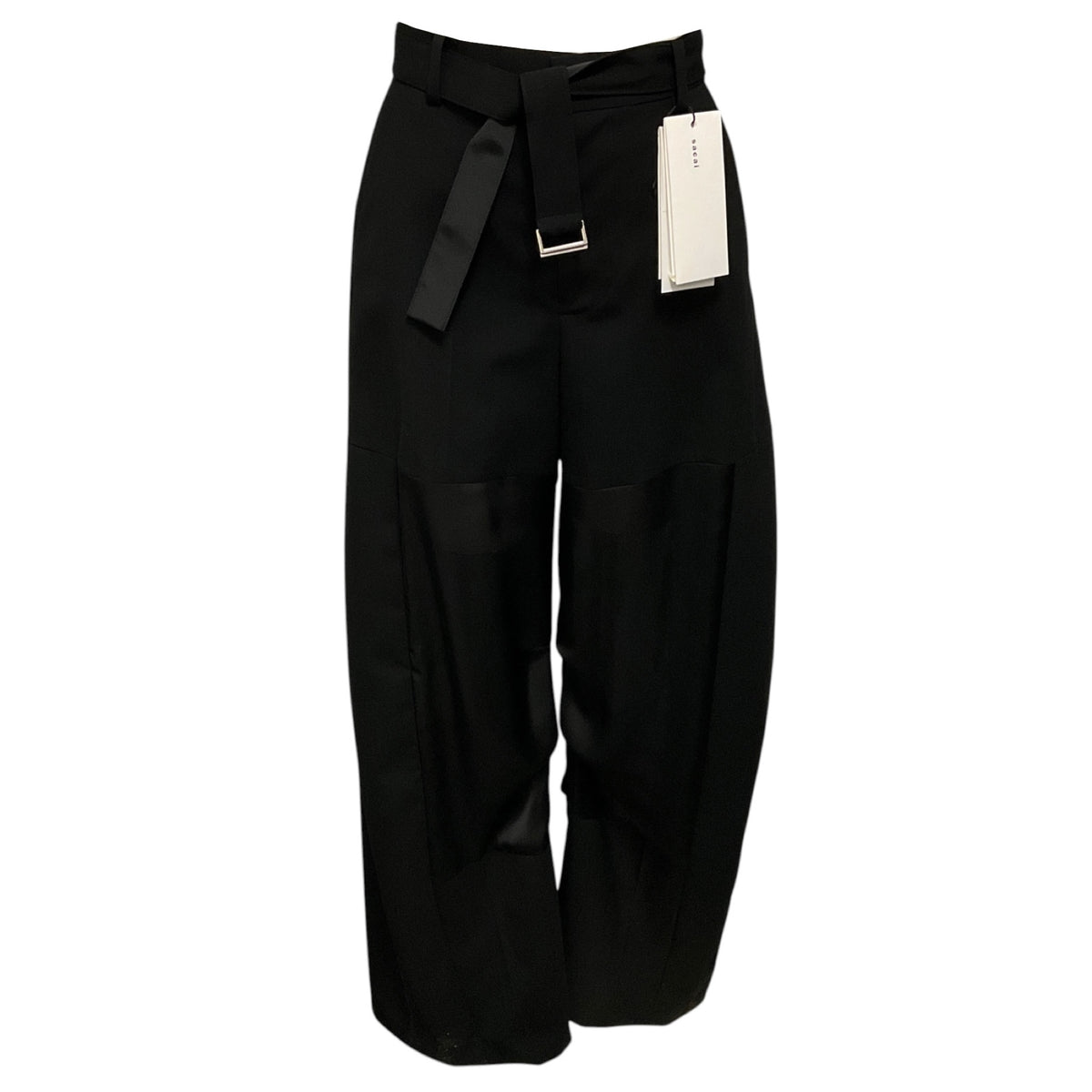 Sacai Black Suiting Wool and Satin Barrel Pants with Belt