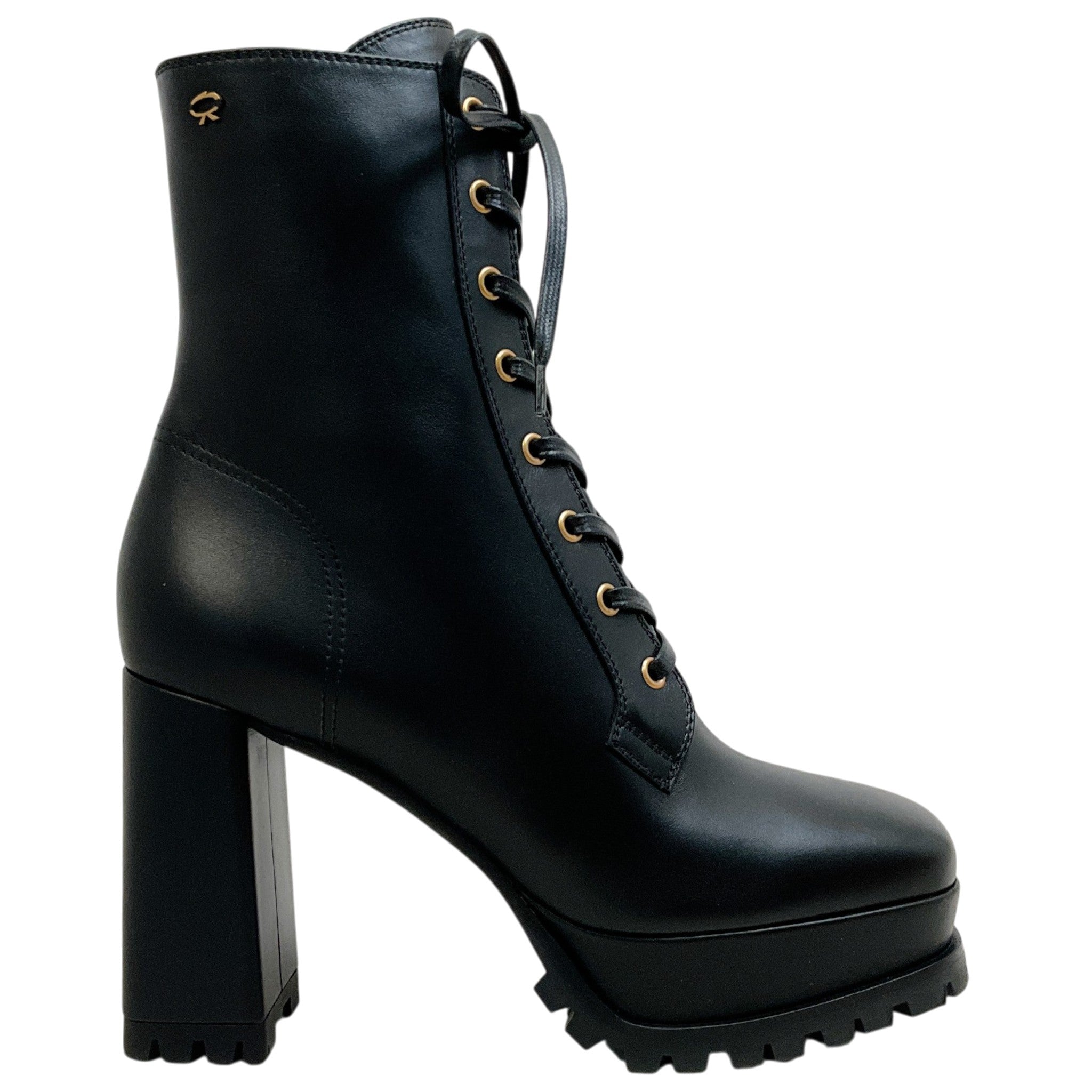 Gianvito Rossi Black Leather York Lace Up Booties