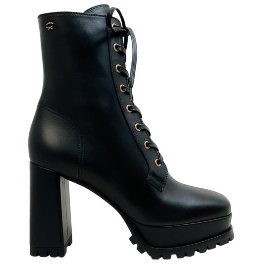 Gianvito Rossi Black Leather York Lace Up Booties