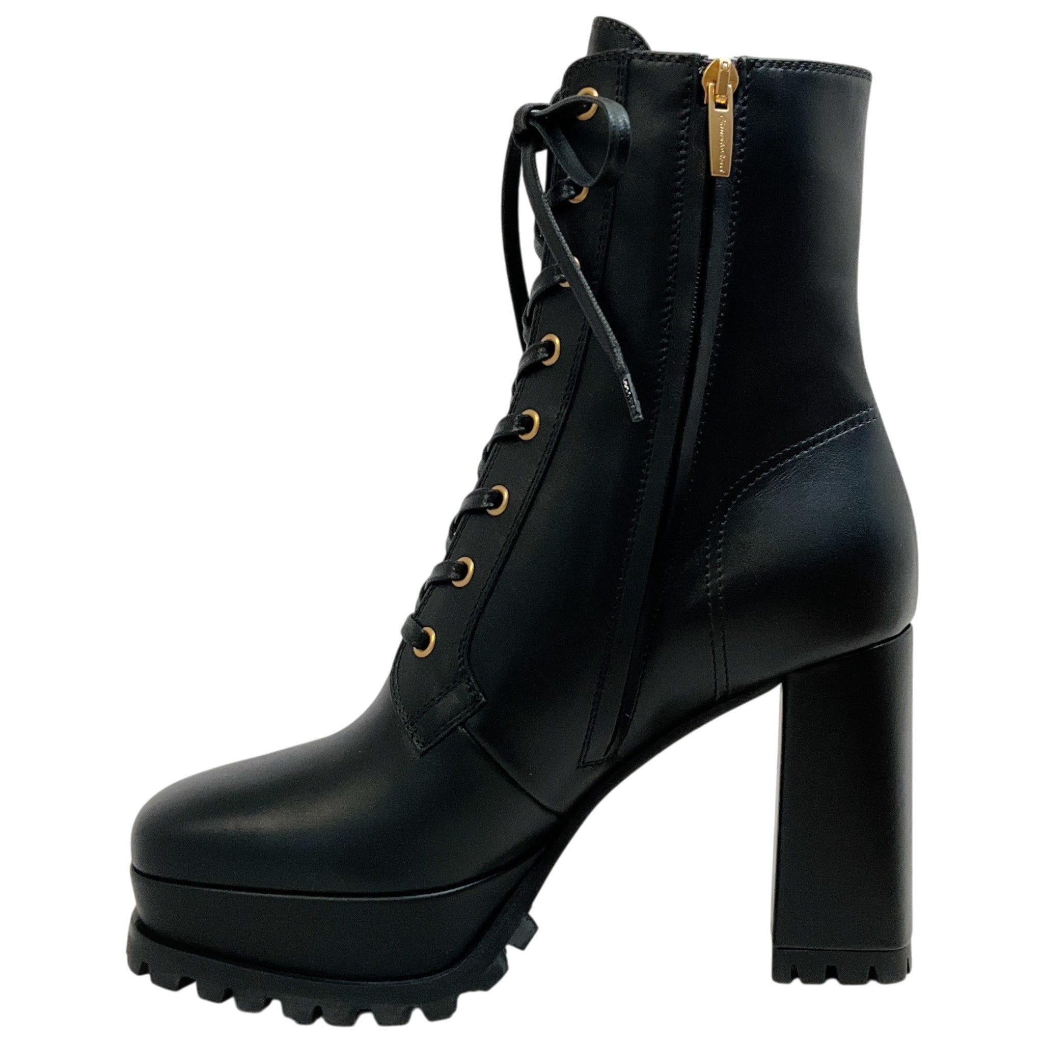 Gianvito Rossi Black Leather York Lace Up Booties