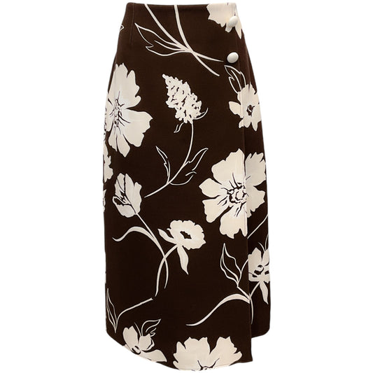 Tory Burch Deep Chocolate Daisy Printed Twill Crepe Wrap Skirt
