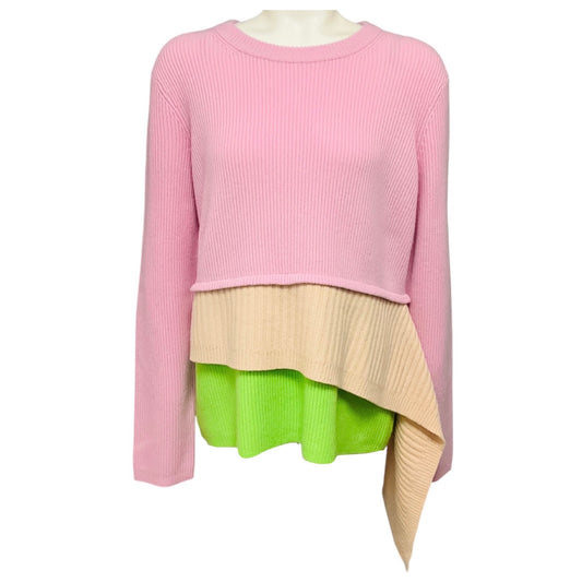 Sies Marjan Pink / Beige / Green Wool and Cashmere Knit Asymmetric Layered Sweater