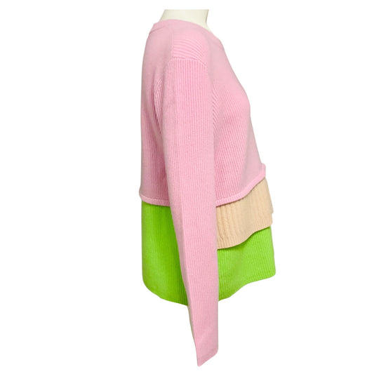 Sies Marjan Pink / Beige / Green Wool and Cashmere Knit Asymmetric Layered Sweater