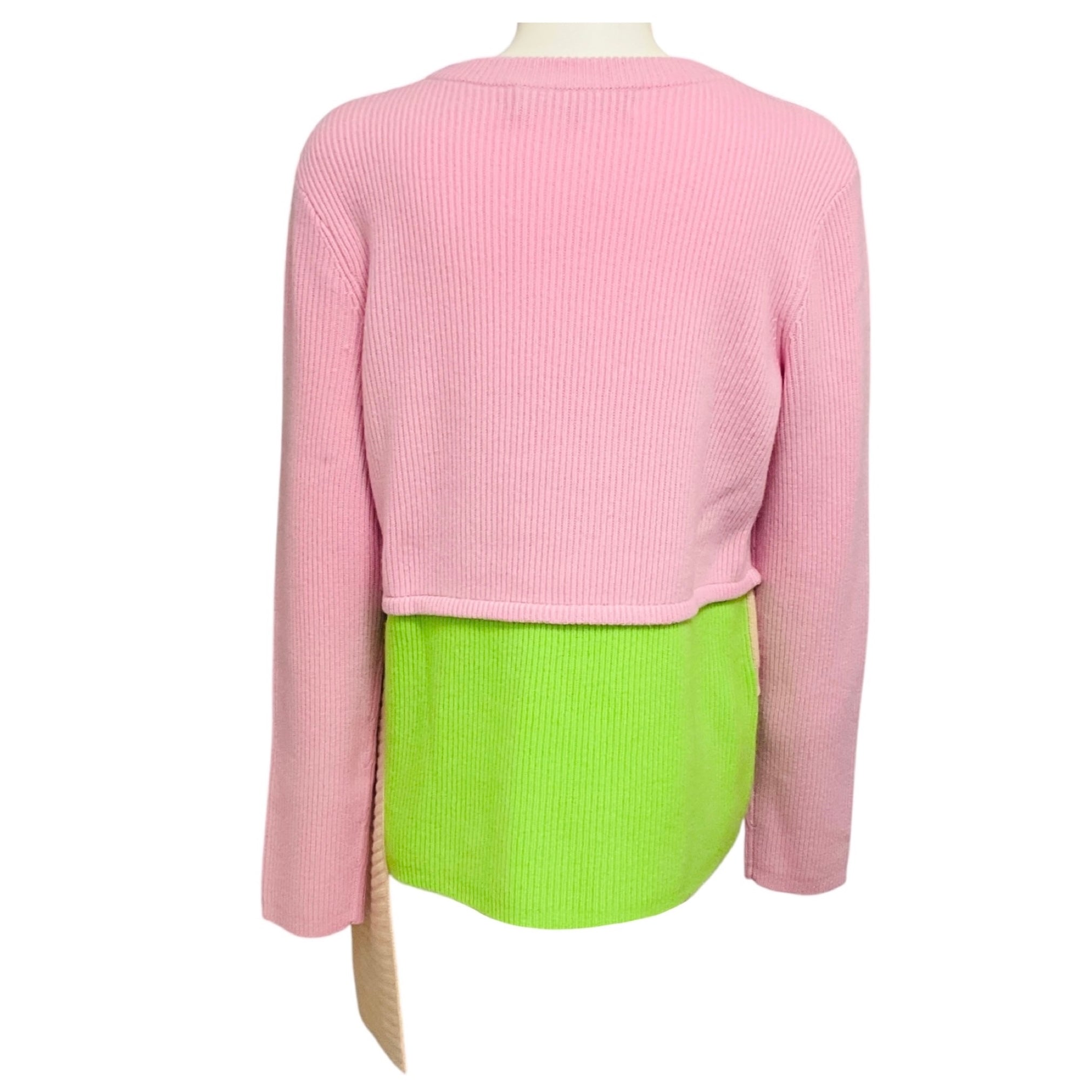 Sies Marjan Pink / Beige / Green Wool and Cashmere Knit Asymmetric Layered Sweater