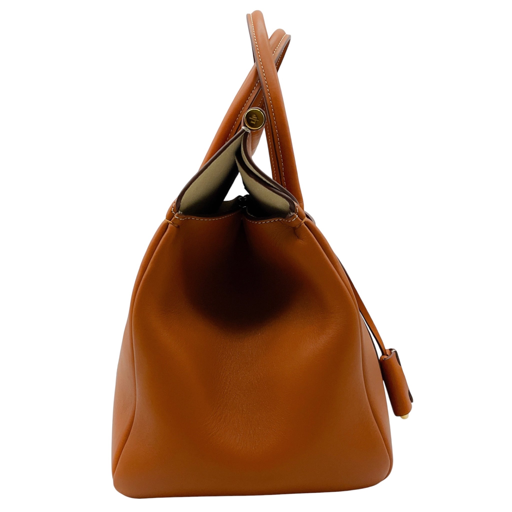 Loro Piana Warm Tan Loom L32 Smooth Calfskin Rounded Leather Tote Bag