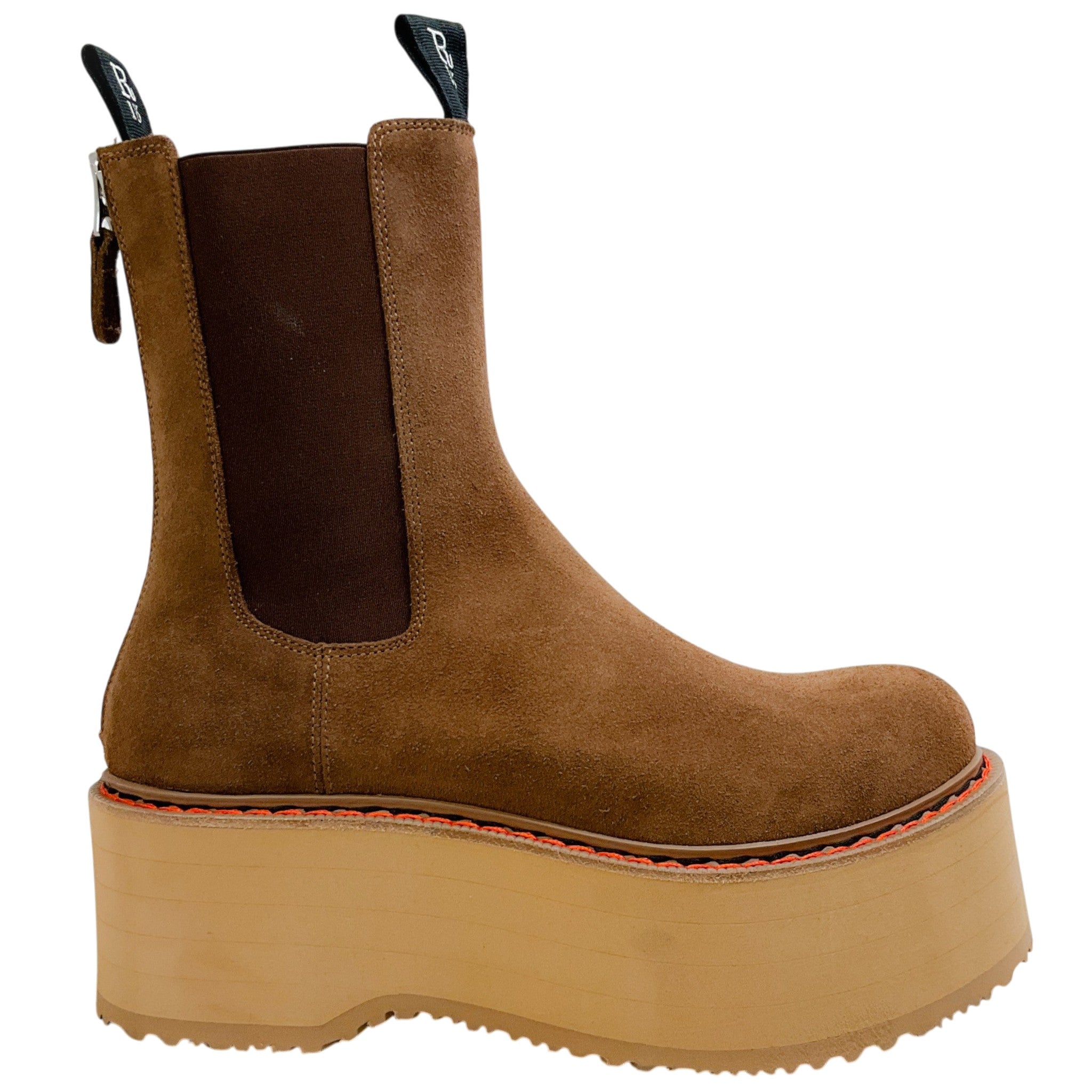 R13 Brown Suede Double Stack Chelsea Platform Boots