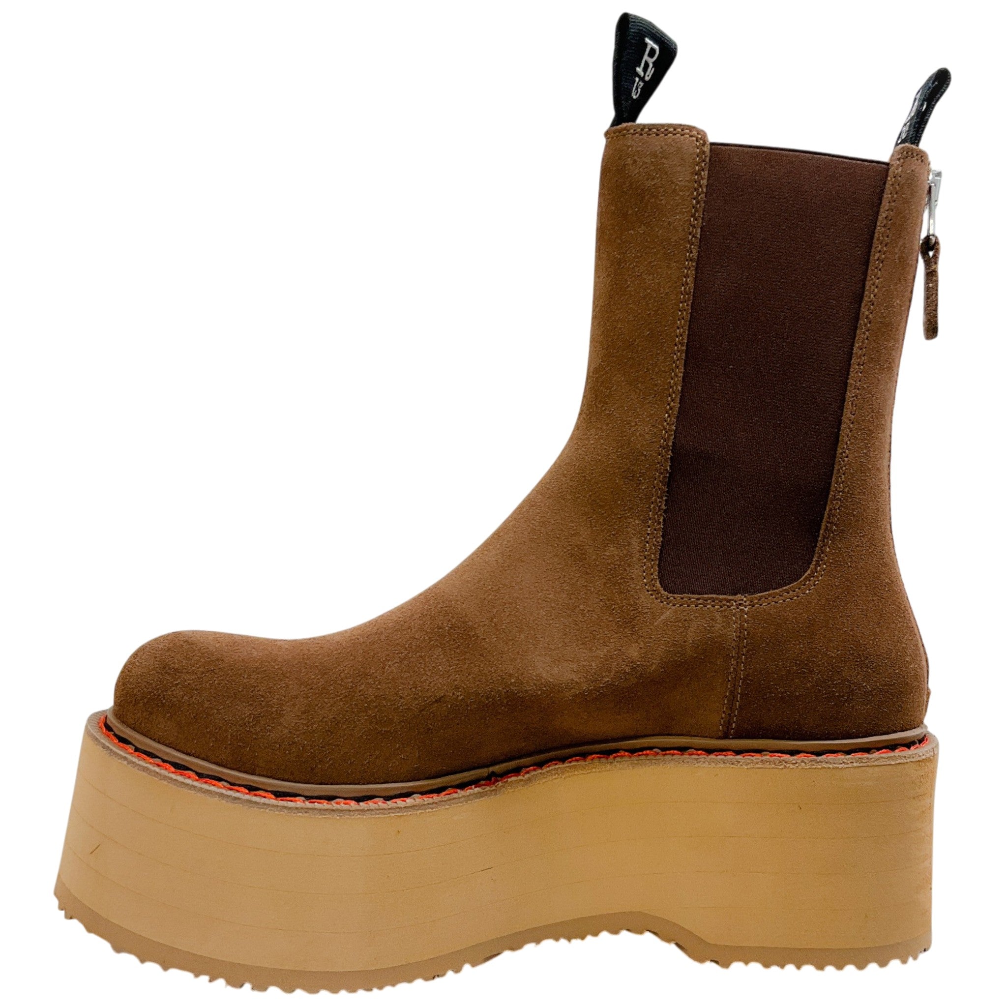 R13 Brown Suede Double Stack Chelsea Platform Boots