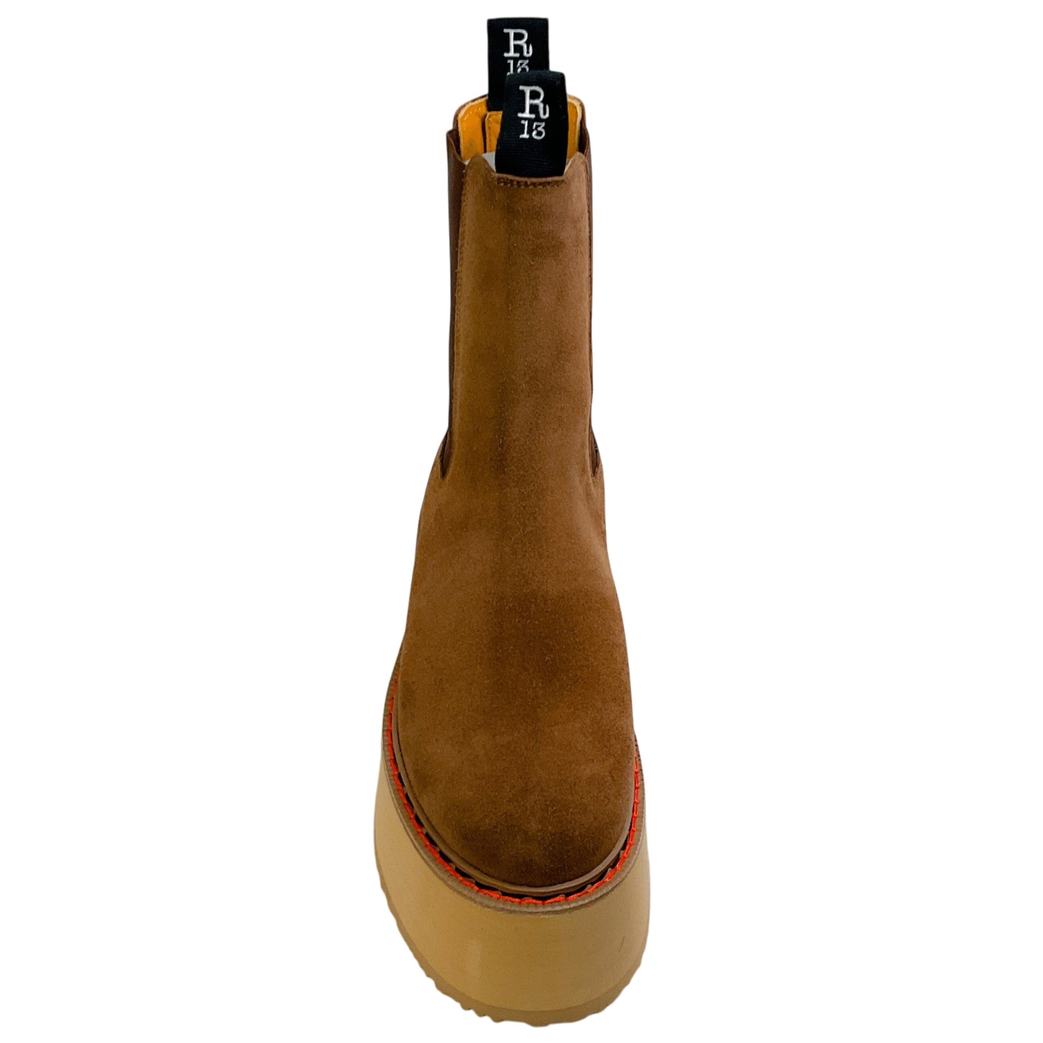 R13 Brown Suede Double Stack Chelsea Platform Boots