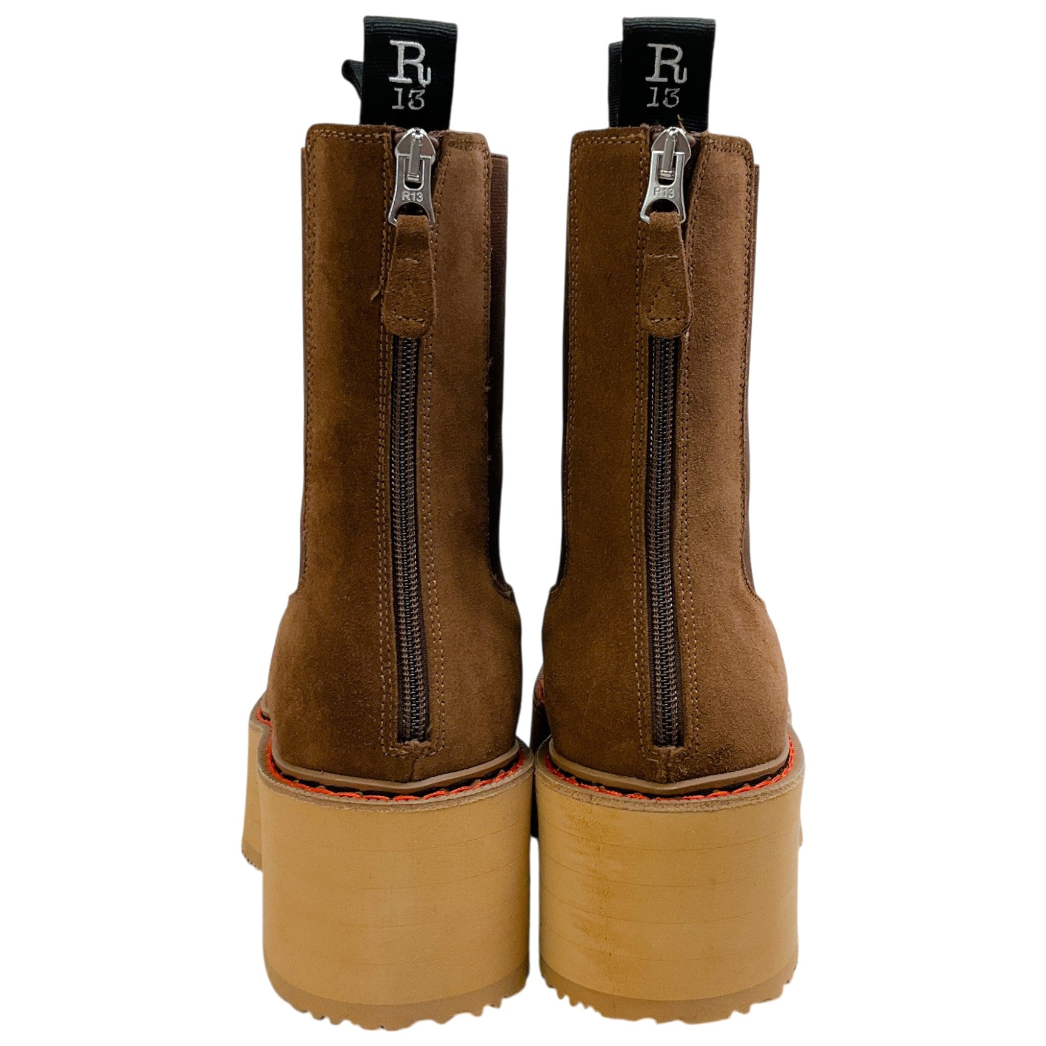 R13 Brown Suede Double Stack Chelsea Platform Boots