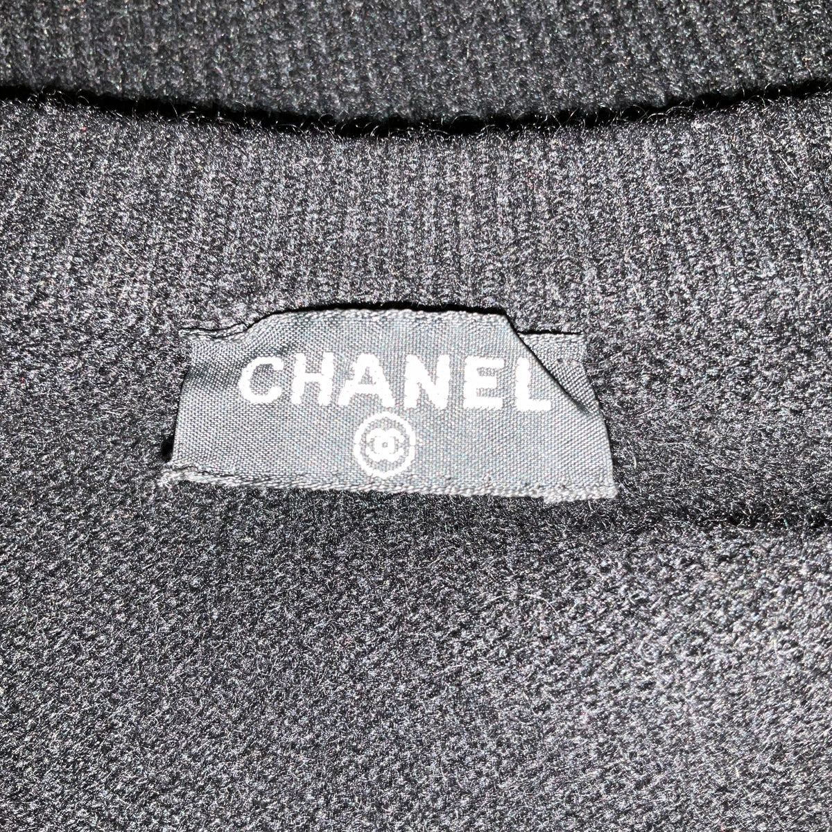 Chanel Black Square Neck Long Sleeved Cashmere Knit Pullover Sweater with CC Logo Embroidery