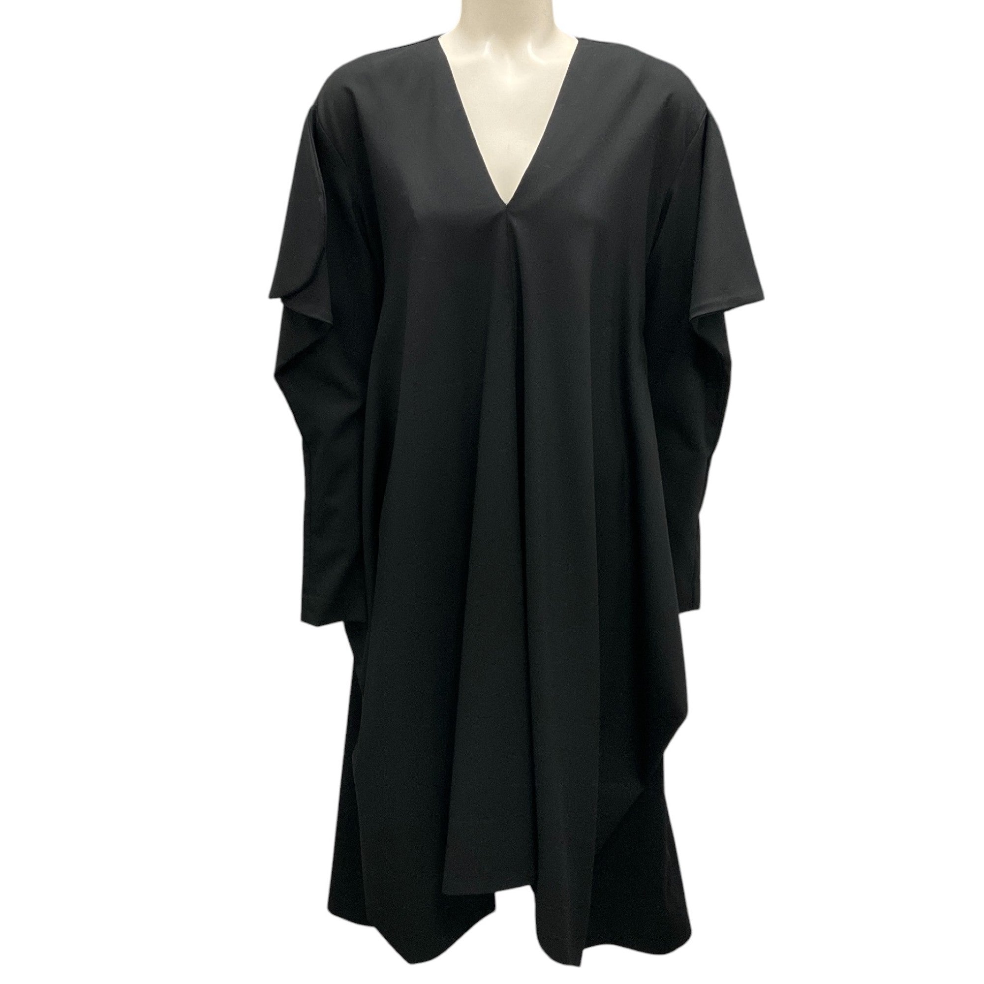 Malloni Black V-Neck Wool Crepe Dress