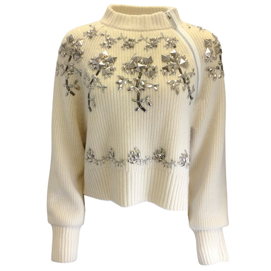 Sacai Ivory / Silver Embellished Wool Knit Pullover Sweater