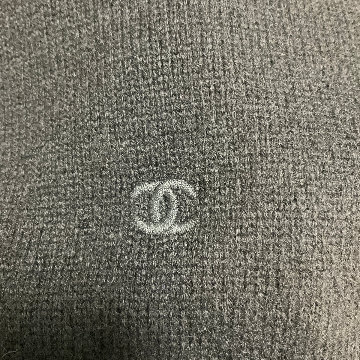 Chanel Black Square Neck Long Sleeved Cashmere Knit Pullover Sweater with CC Logo Embroidery