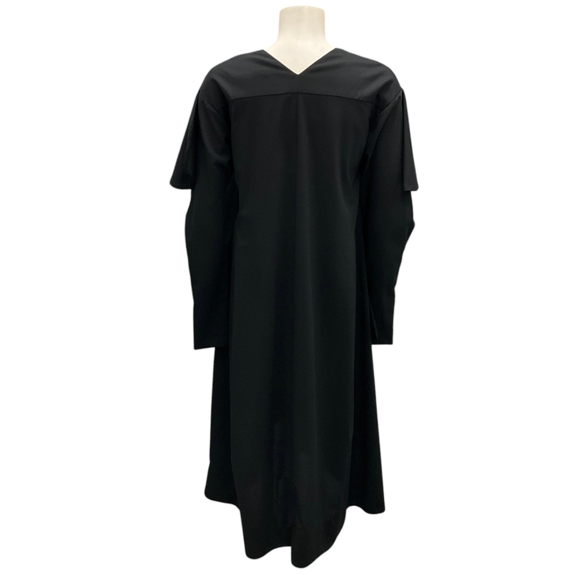 Malloni Black V-Neck Wool Crepe Dress