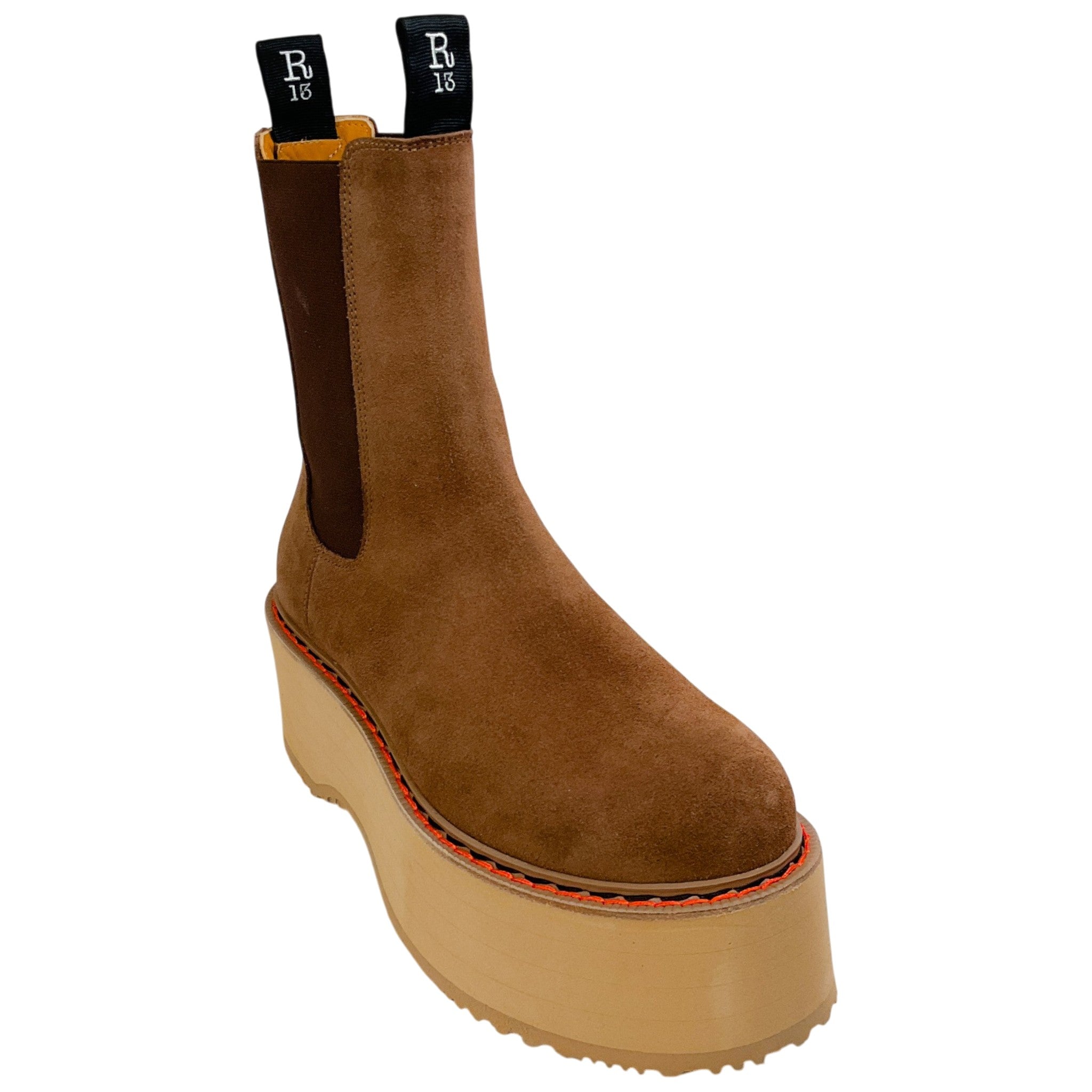 R13 Brown Suede Double Stack Chelsea Platform Boots
