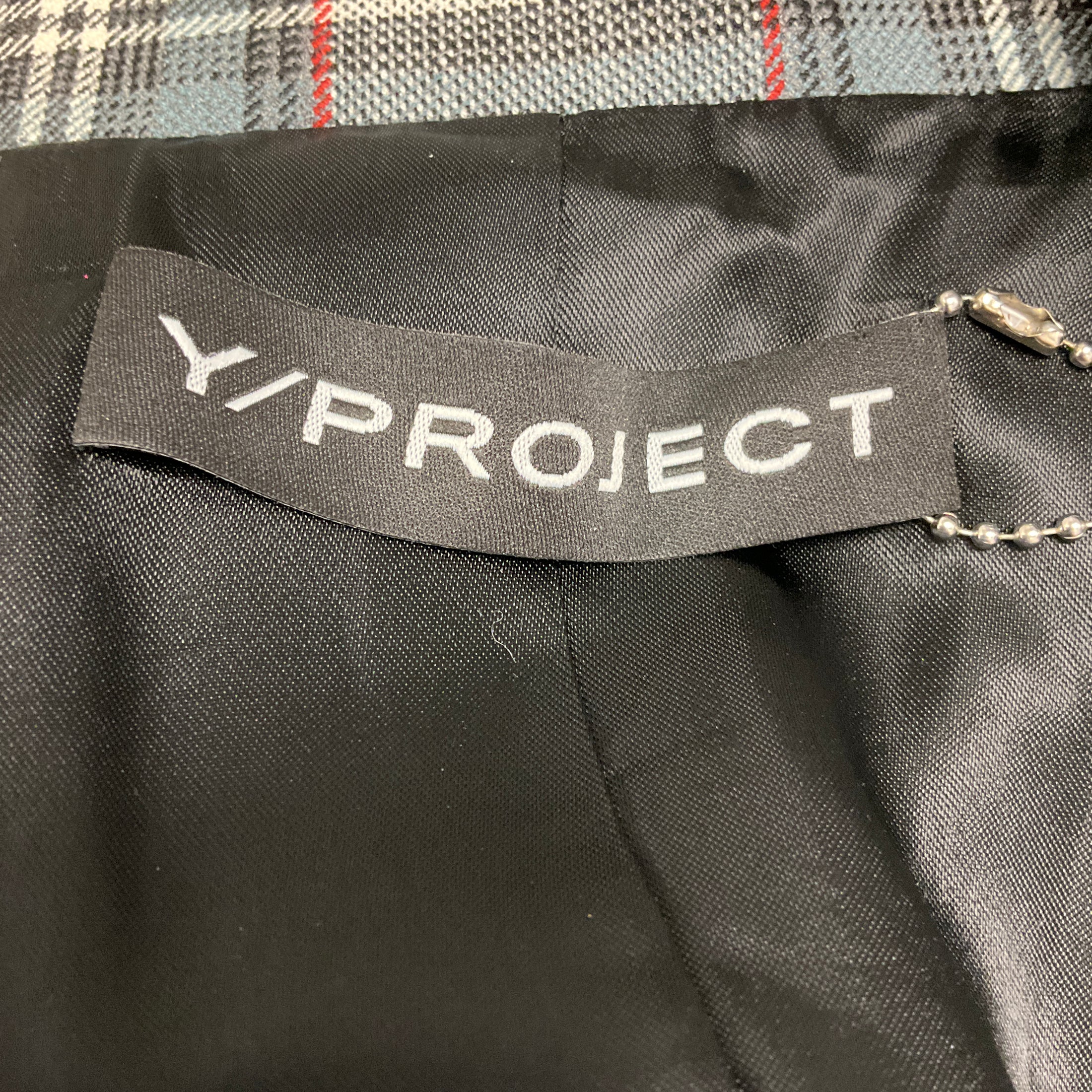 Y/PROJECT Grey / Blue Multi Plaid Double Breasted Blazer