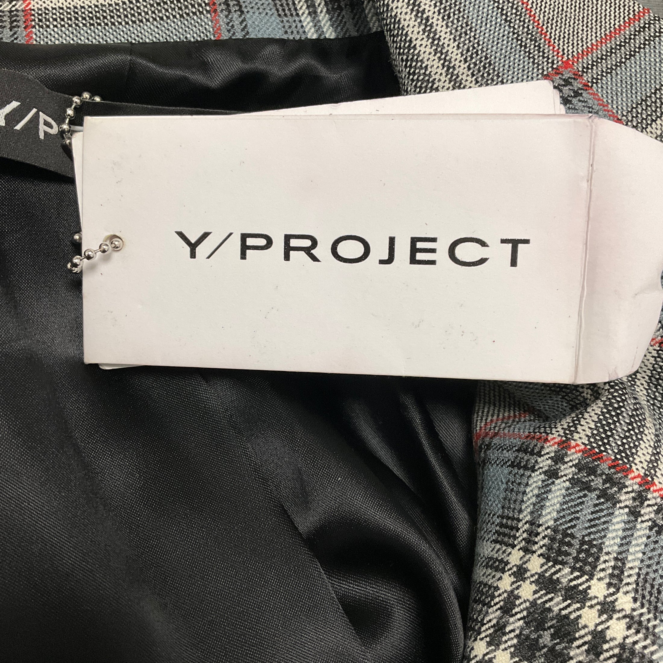 Y/PROJECT Grey / Blue Multi Plaid Double Breasted Blazer