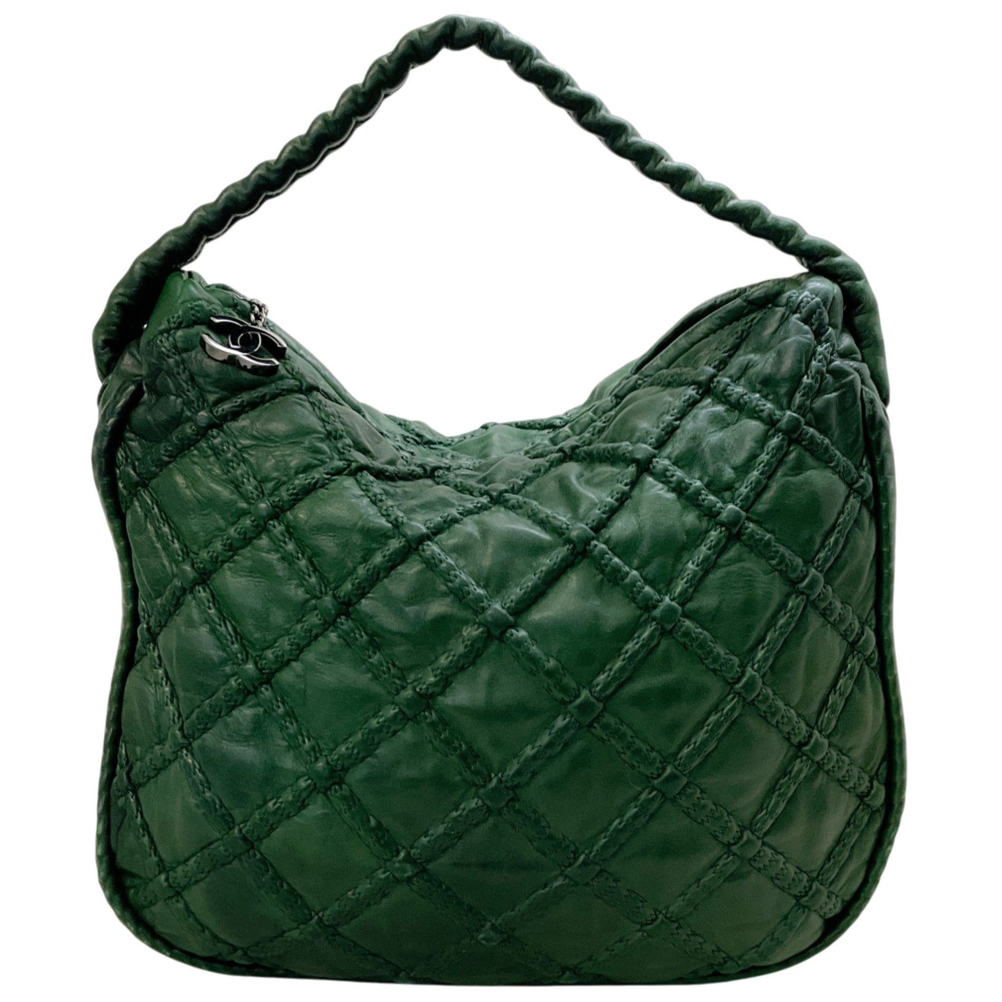 Chanel Green Quilted Lambskin Leather Hidden Chain Hobo Bag
