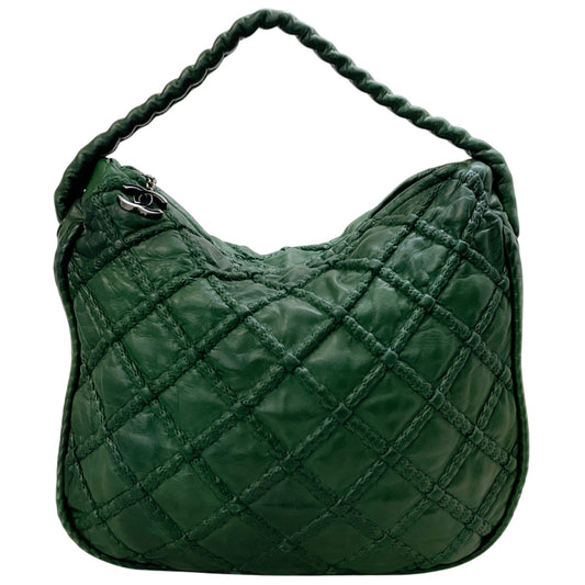Chanel Green Quilted Lambskin Leather Hidden Chain Hobo Bag
