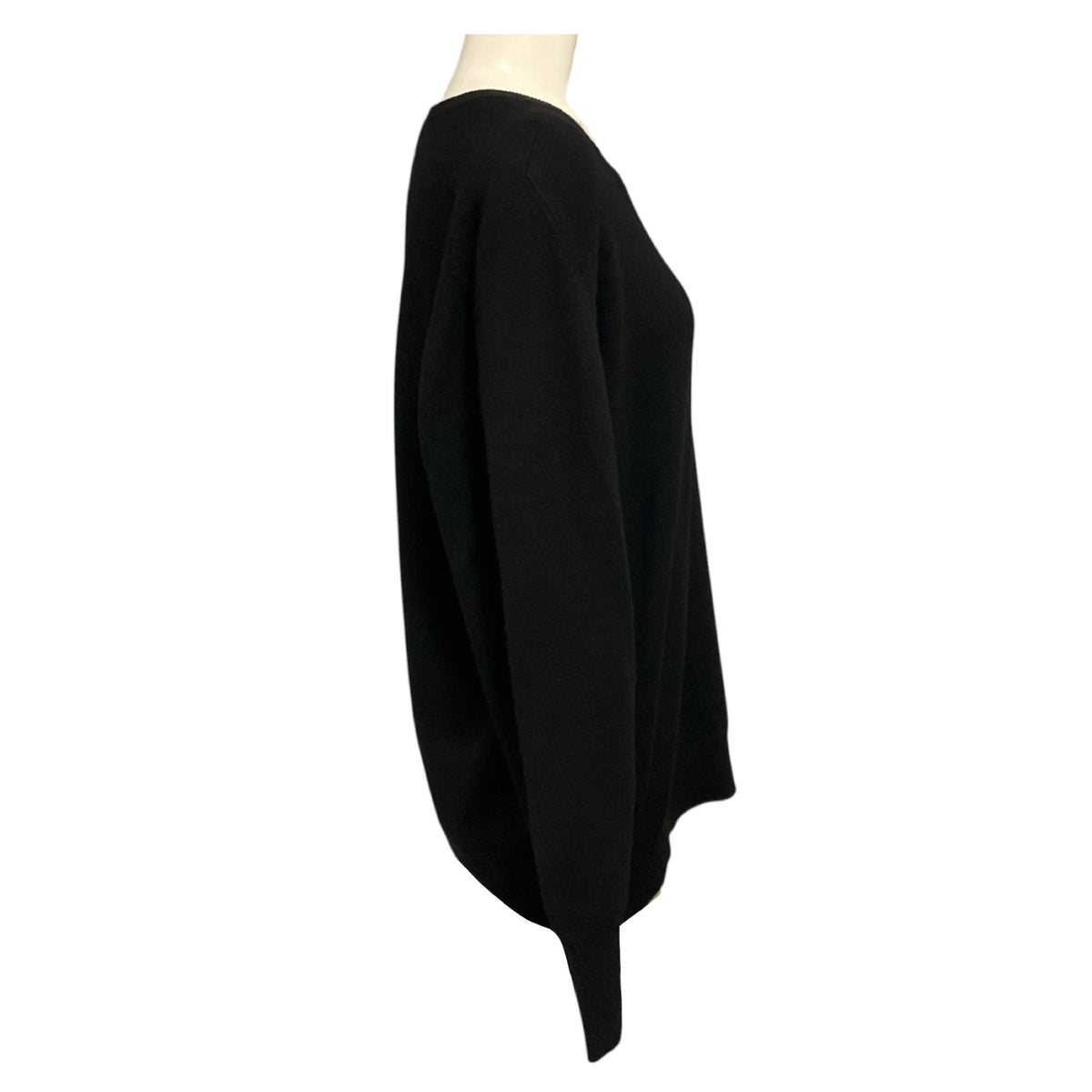 Chanel Black Square Neck Long Sleeved Cashmere Knit Pullover Sweater with CC Logo Embroidery