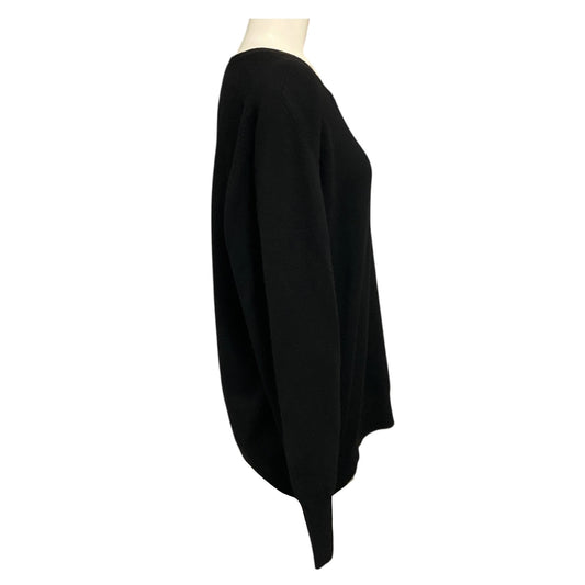 Chanel Black Square Neck Long Sleeved Cashmere Knit Pullover Sweater with CC Logo Embroidery