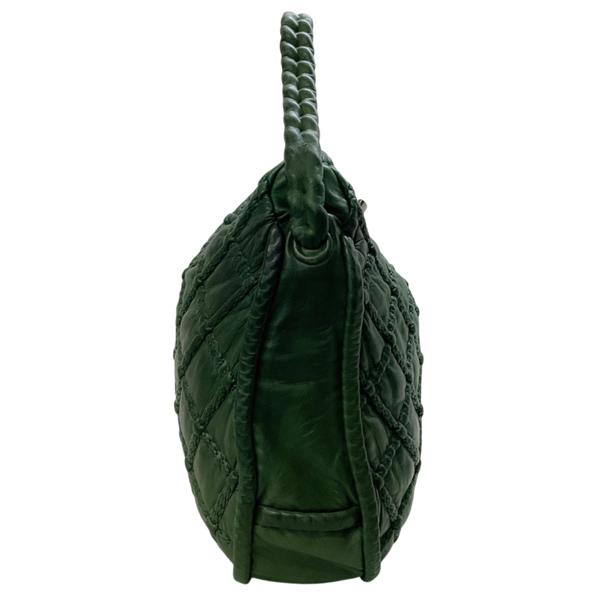 Chanel Green Quilted Lambskin Leather Hidden Chain Hobo Bag