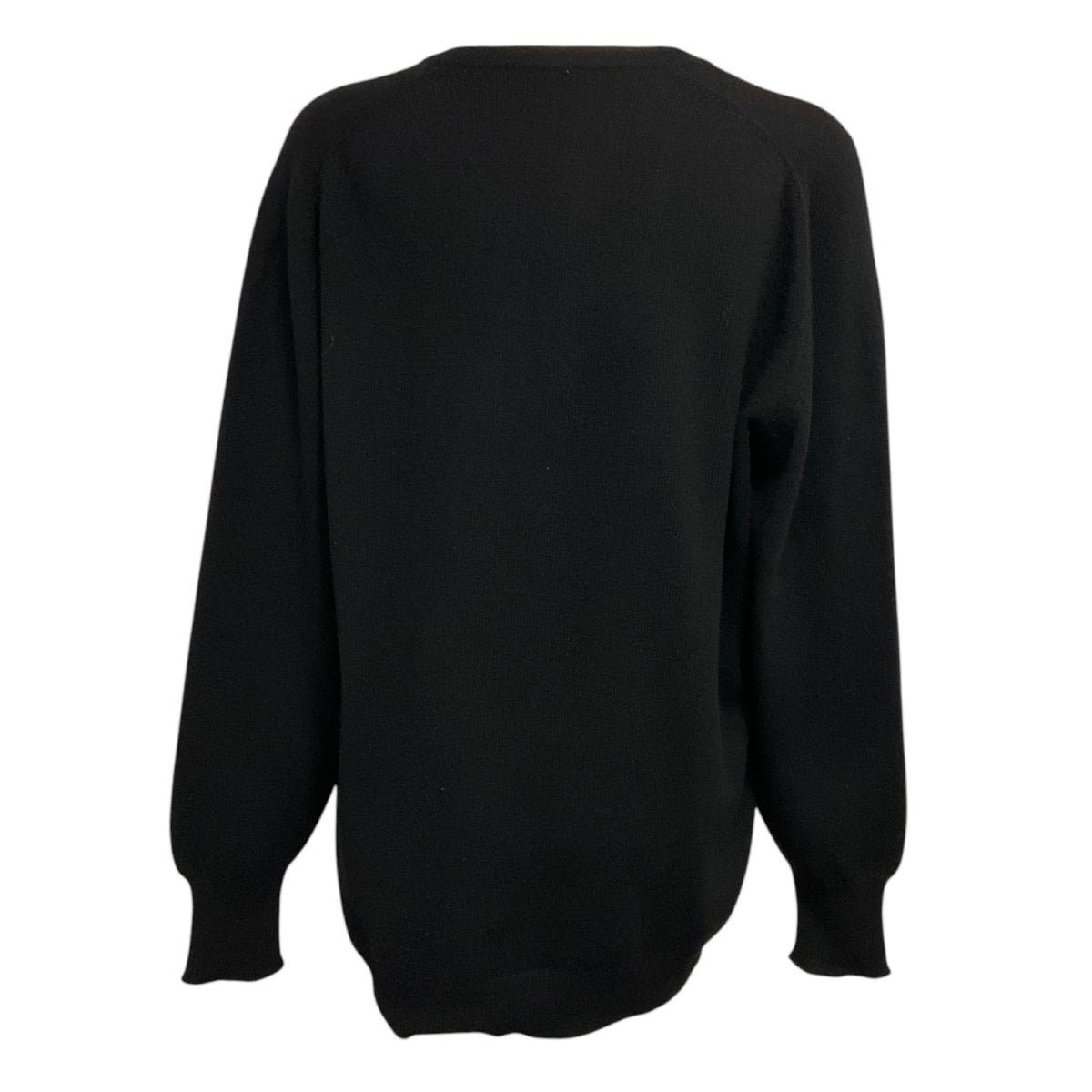 Chanel Black Square Neck Long Sleeved Cashmere Knit Pullover Sweater with CC Logo Embroidery