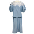 Load image into Gallery viewer, Carolina Herrera Light Blue / White Lace Detail Chambray Top and Pants Set
