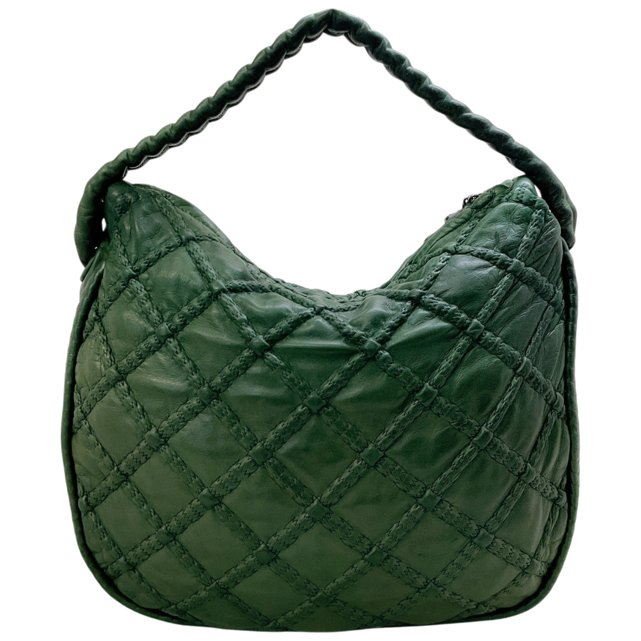 Chanel Green Quilted Lambskin Leather Hidden Chain Hobo Bag