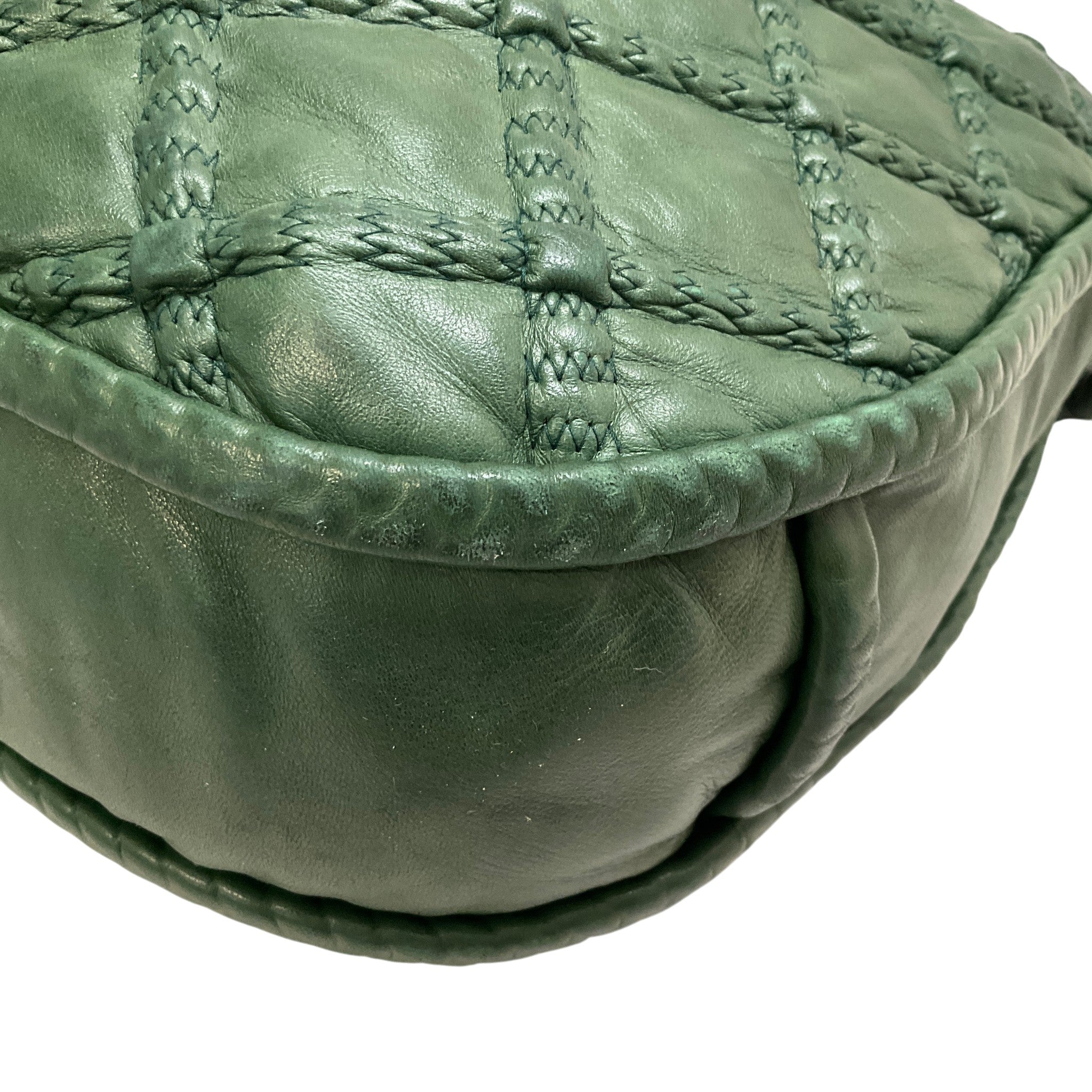 Chanel Green Quilted Lambskin Leather Hidden Chain Hobo Bag