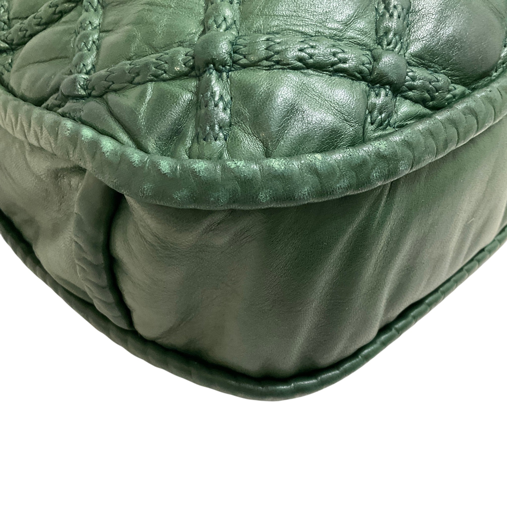 Chanel Green Quilted Lambskin Leather Hidden Chain Hobo Bag