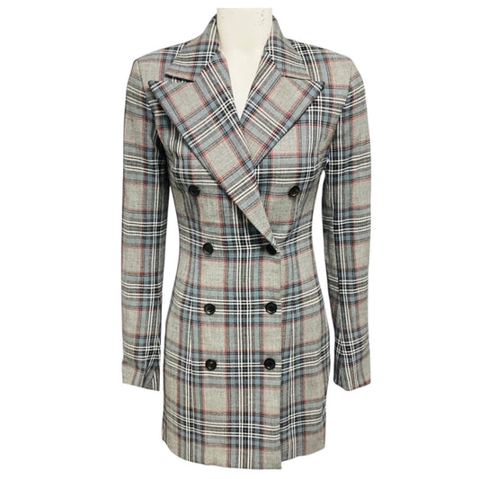 Y/PROJECT Grey / Blue Multi Plaid Double Breasted Blazer