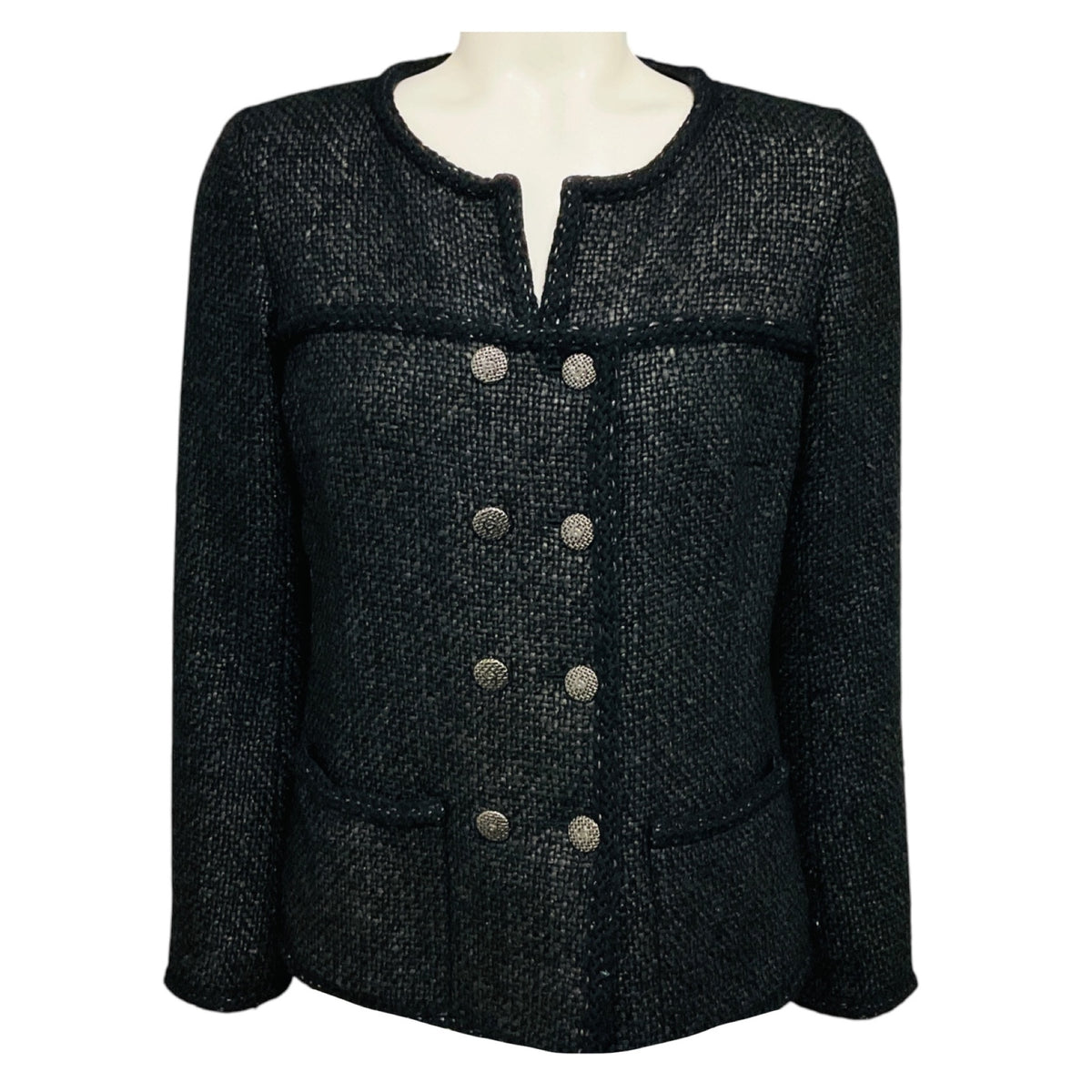 Chanel Black Boucle Tweed Jacket with CC Logo Buttons
