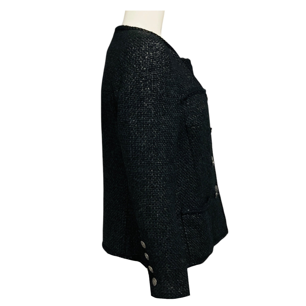 Chanel Black Boucle Tweed Jacket with CC Logo Buttons