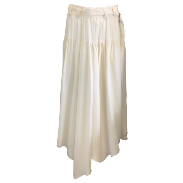 Ulla Johnson Vida Ivory Belted Chiffon Handkerchief Skirt in Blanc