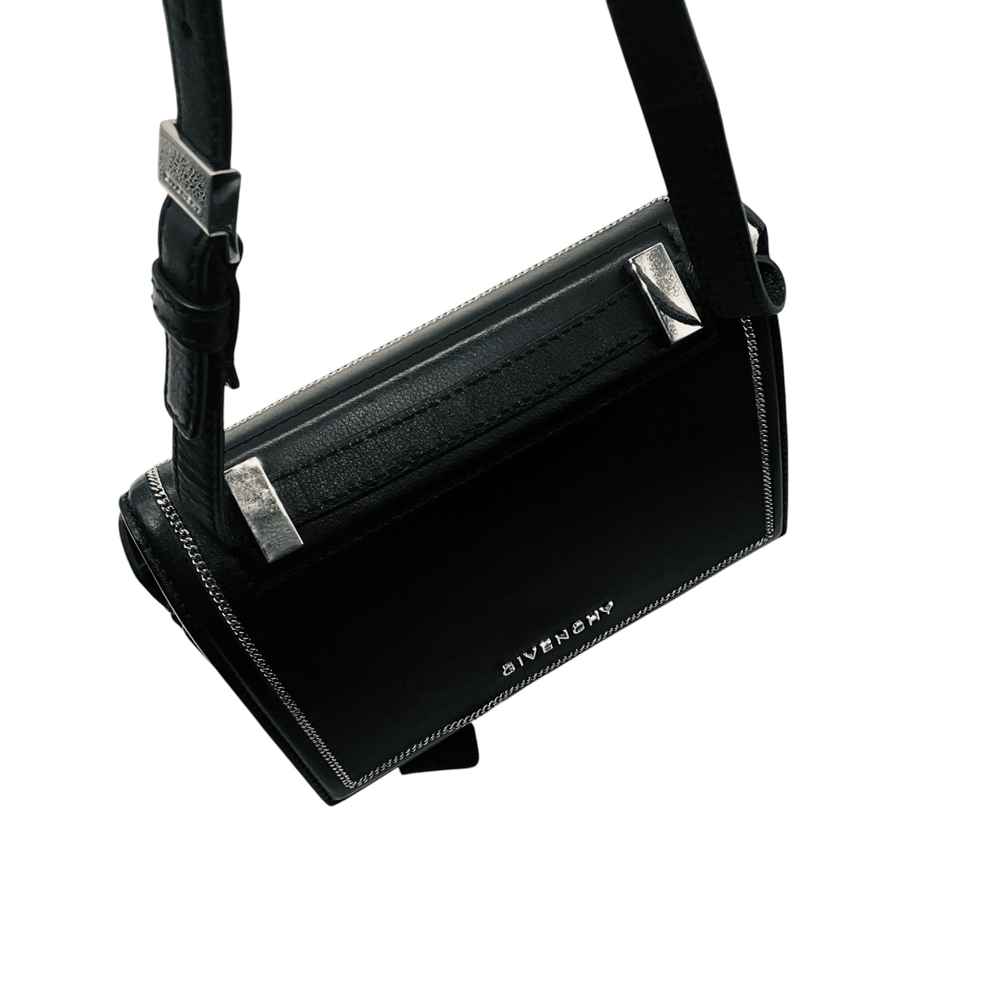 Givenchy Black / Silver Chain Trimmed Leather Crossbody Bag
